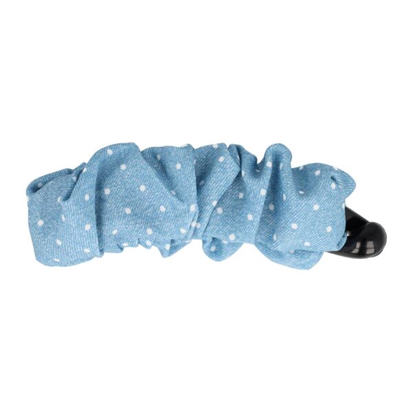 bananenklem jeans stof blauw_6 Haarspeld Bananenklem 11cm - Staartklem - Stippenprint Stof - Jeans Lichtblauw
