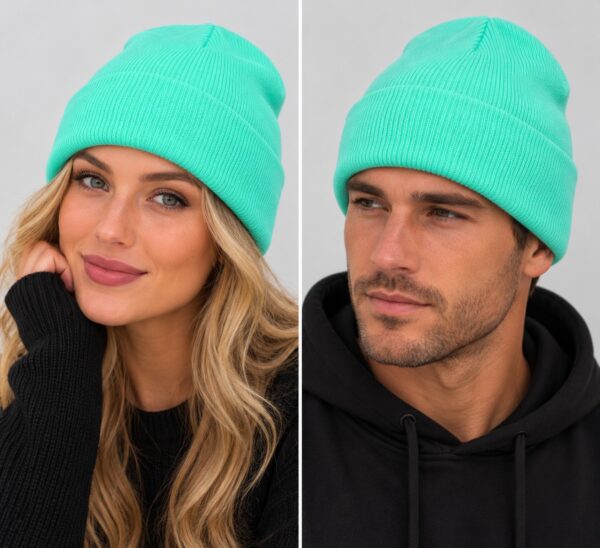 beanie-mintgroen-op-model-van-haarsoires Beanie Muts - Effen - Mintgroen