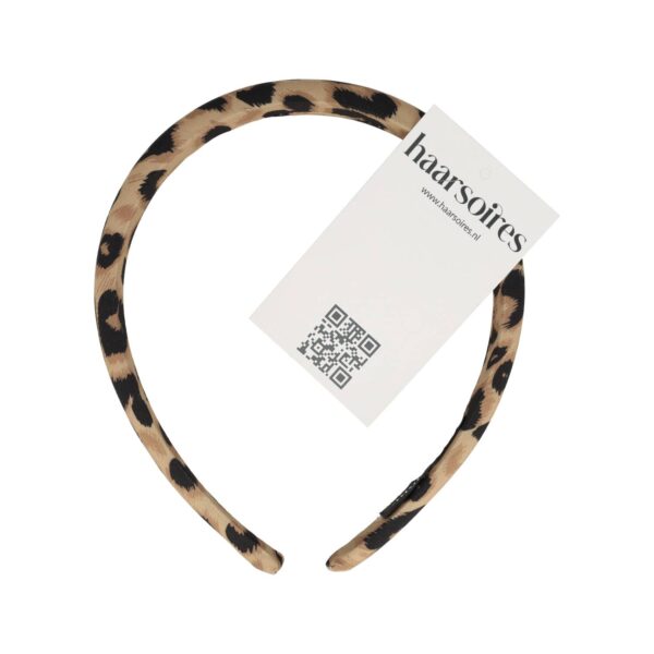 diadeem panter zachte gevuld_10 Haarband Diadeem 2cm – Zacht Gevuld – Panterprint Stof – Zwart Bruin