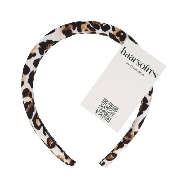 diadeem panter zachte gevuld_9 Haarband Diadeem 2cm – Zacht Gevuld – Panterprint Stof – Zwart Bruin Wit