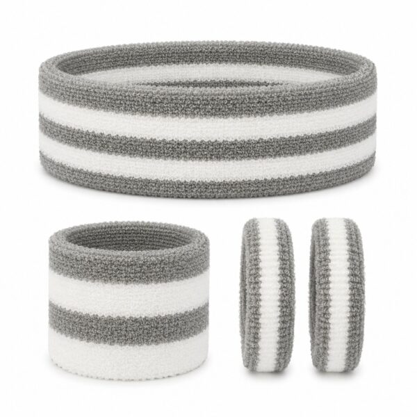 Haarband Sport 5cm - Zweetbandje - Haarelastiek - Wit Grijs - Set van 4