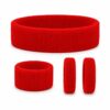 haarband-badstof-polsband-haarelastiek-rood Haarband Sport 5cm - Zweetbandje - Haarelastiek - Rood - Set van 4