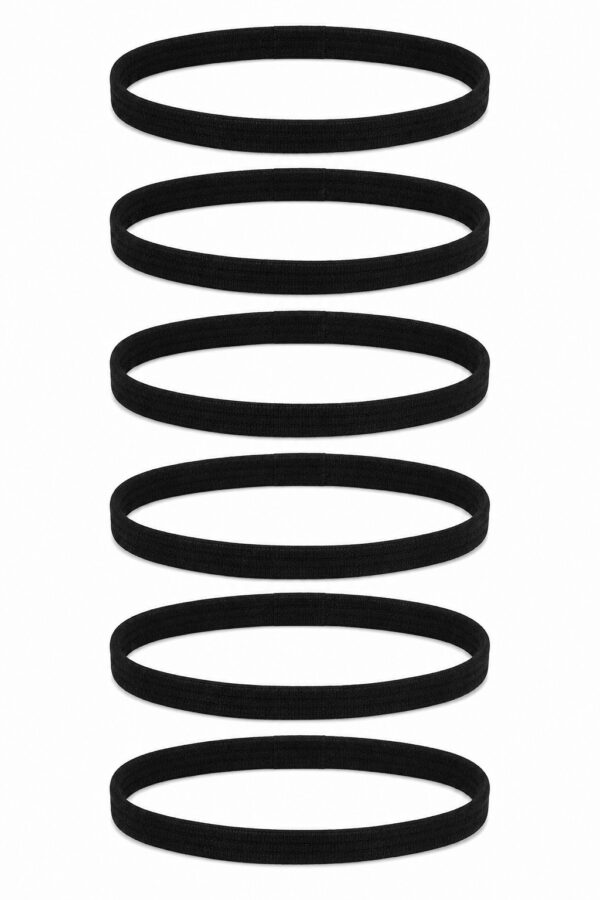 haarband-elastiek-zwart-set Haarband Sport 1cm - Elastiek Smal - Zwart - Set van 6