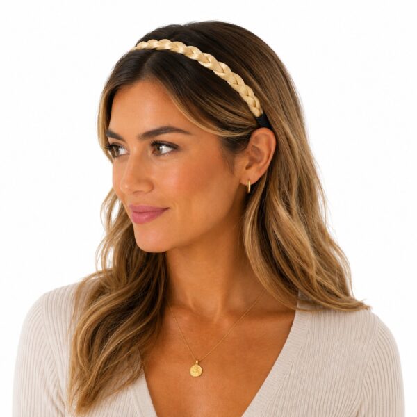 haarband-gevlochten-blond-model Haarband Gevlochten 2cm - Imitatiehaar - Blond