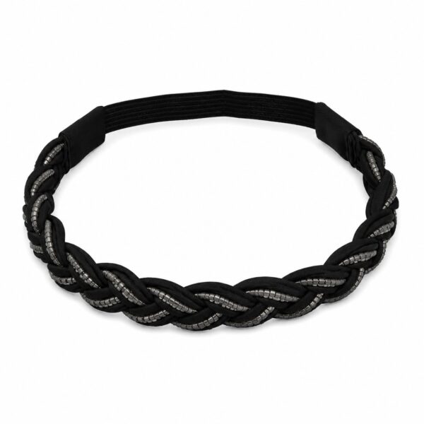 Haarband Gevlochten 2cm - Kraaltjes - Jersey - Zwart Grijs