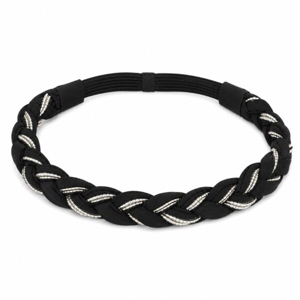 Haarband Gevlochten 2cm - Kraaltjes - Jersey - Zwart Zilver