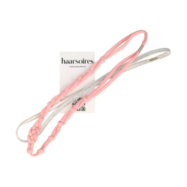 haarband knoop elastiek sport set_3 Haarband Sport 1cm - Glitter - Dun Effen Geknoopt - Wit Roze - Set van 2