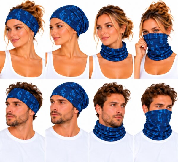 Haarband Multifunctioneel 45x25cm - Geometrische Print - Blauw