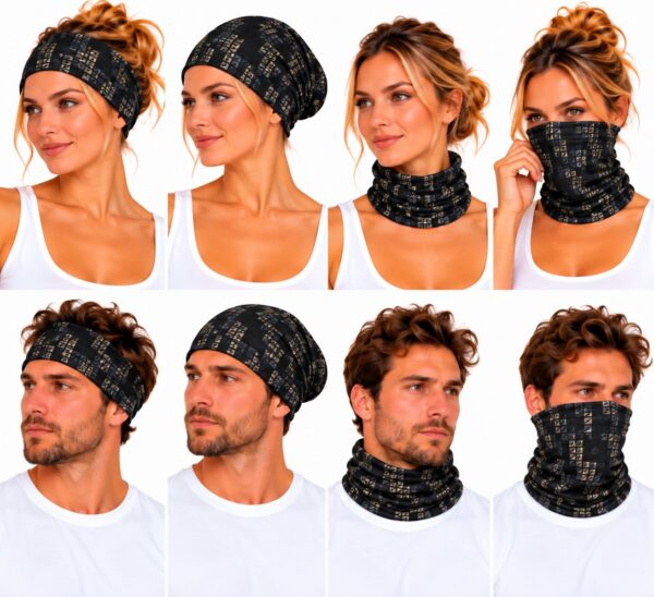 Haarband Multifunctioneel 45x25cm - Geometrische Print - Zwart