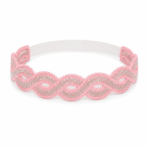 haarband-sierband-kant-roze Haarband Gevlochten 3cm - Sierband Kant - Zilverdraad - Roze