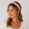 haarband-sierband-kant-roze-model Haarband Gevlochten 3cm - Sierband Kant - Zilverdraad - Roze