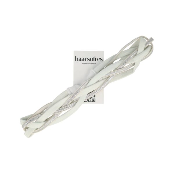 haarband sport gevlochten elastiek_4 Haarband Sport 3cm - Glitter - Gevlochten Elastiek - Zilver Wit