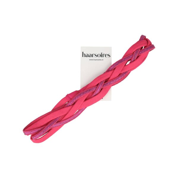 haarband sport gevlochten elastiek_5 Haarband Sport 3cm - Glitter - Gevlochten Elastiek - Roze