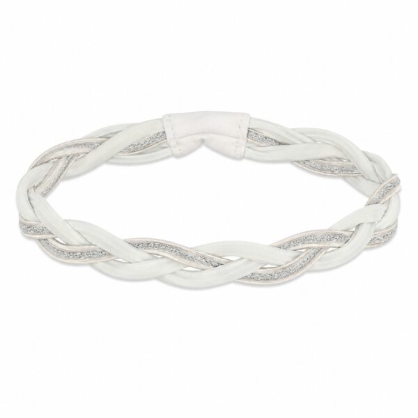 haarband-sport-gevlochten-wit Haarband Sport 3cm - Glitter - Gevlochten Elastiek - Zilver Wit