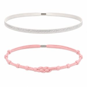 haarband-sport-knoop-elastiek-set-roze Haarband Sport 1cm - Glitter - Dun Effen Geknoopt - Wit Roze - Set van 2