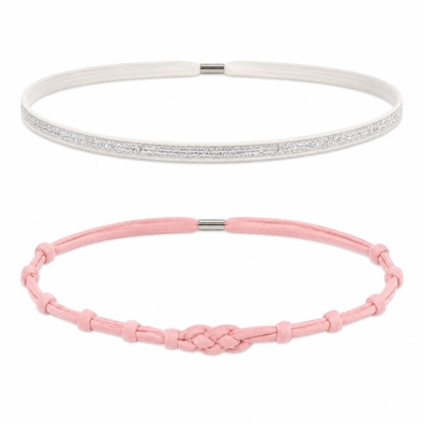 haarband-sport-knoop-elastiek-set-roze Haarband Sport 1cm - Glitter - Dun Effen Geknoopt - Wit Roze - Set van 2