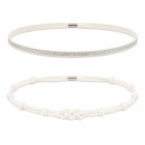 haarband-sport-knoop-elastiek-set-wit Haarband Sport 1cm - Glitter - Dun Effen Geknoopt – Zilver Wit - Set van 2