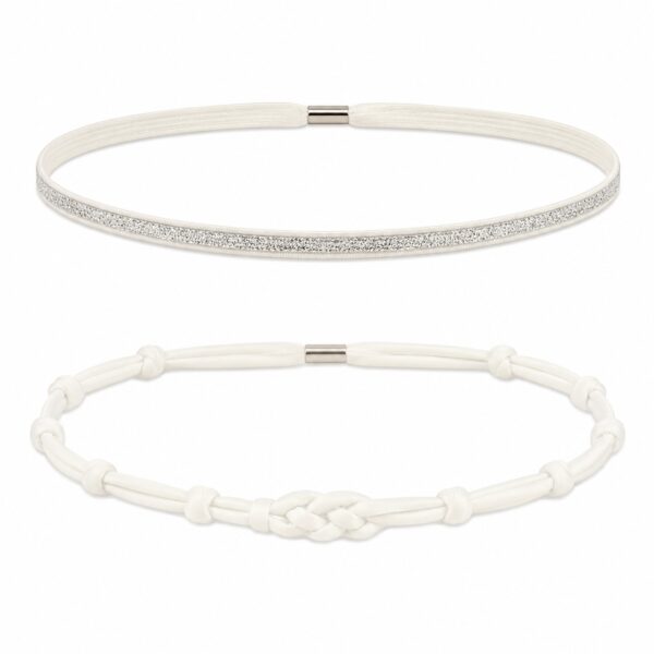 haarband-sport-knoop-elastiek-set-wit Haarband Sport 1cm - Glitter - Dun Effen Geknoopt – Zilver Wit - Set van 2