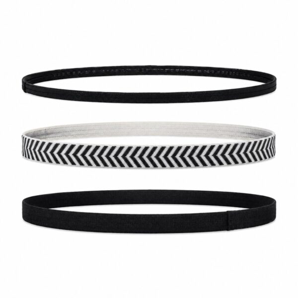 haarband-sport-set-zwart-wit Haarband Sport 1cm – Elastiek - Anti-slip – Zwart Wit - Set van 3