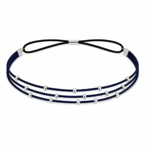Haarband Kralen - Veter - Imitatieleer - Blauw Zilver