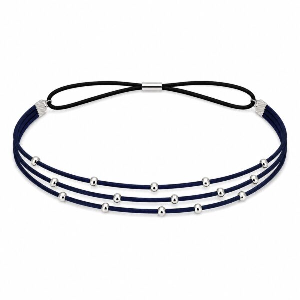 Haarband Kralen - Veter - Imitatieleer - Blauw Zilver