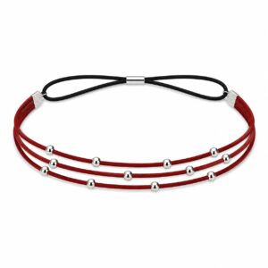 Haarband Kralen - Veter - Imitatieleer - Zilver Rood