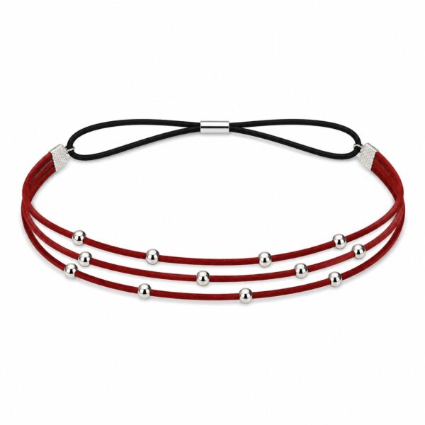 haarband-veter-kralen-rood Haarband Kralen - Veter - Imitatieleer - Zilver Rood