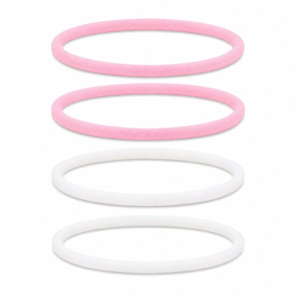 haarbanden-nylon-sport-wit-roze-set Haarband Sport 1cm - Endless Elastiek - Nylon - Roze Wit - Set van 4
