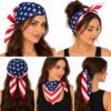 bandana-zakdoek-USA-vlaggenprint-blauw-rood wit-van-haarsoires-op-model Bandana Zakdoek 55x55cm – USA Vlaggenprint – Rood Wit Blauw