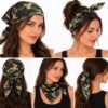 bandana-zakdoek-camouflageprint-groen-van-Haarsoires-op-model Bandana Zakdoek 55x55cm – Camouflageprint – Groen