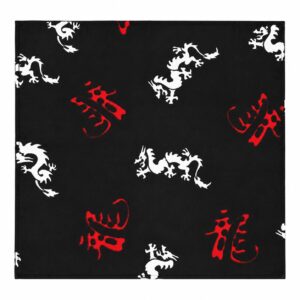 Bandana Zakdoek 55x55cm – Oosterse Drakenprint – Rood Wit Zwart