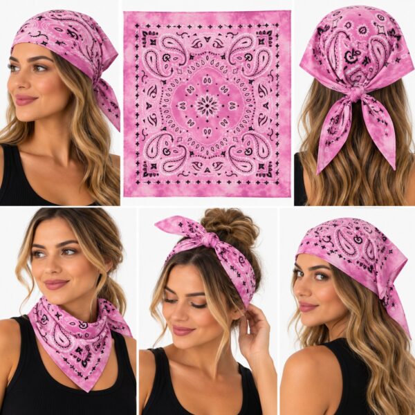 bandana-zakdoek-tie-dye-paisleyprint-lila-paars-op-model-van-Haarsoires Bandana Zakdoek 55x55cm - Tie-Dye - Paisleyprint - Lila Paars