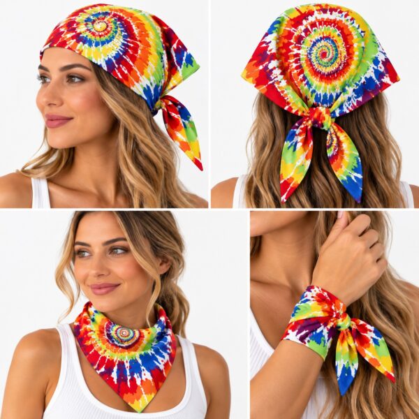 Bandana Zakdoek 55x55cm – Tie-Dye Regenboogprint – Multicolor