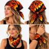 bandana-zakdoek-vlammenprint-zwart-oranje-geel-op-model-van-Haarsoires Bandana Zakdoek 55x55cm - Vlammenprint - Zwart Oranje Geel