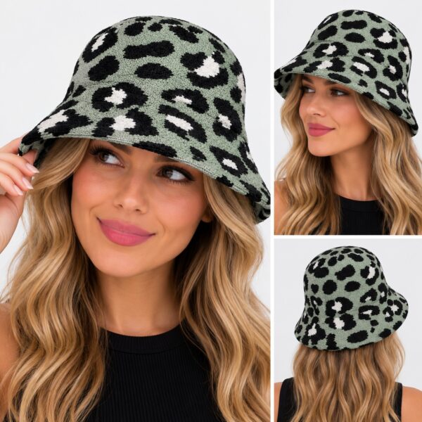 Bucket Hat Hoedje – Panterprint - Gebreid – Groen