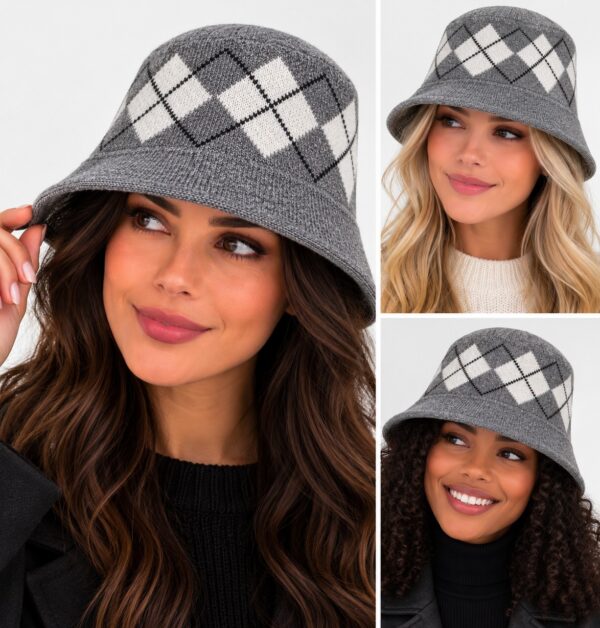 Bucket Hat Hoedje – Ruitprint – Grijs