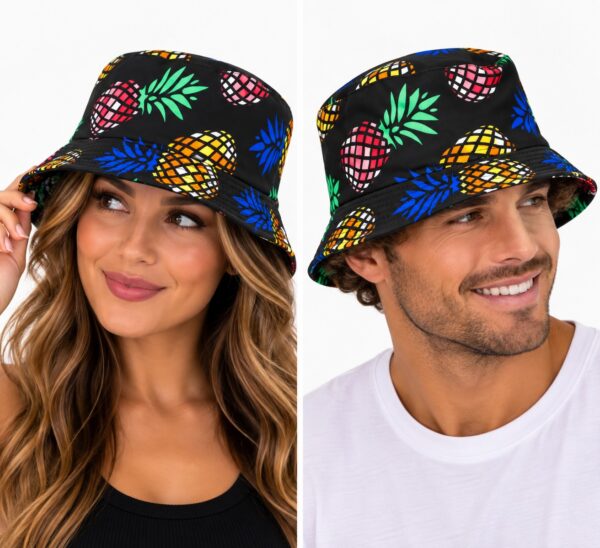 Bucket Hat Hoedje – Ananasprint - Zwart Multicolor