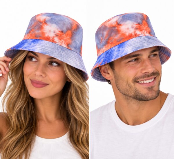 Bucket Hat Hoedje – Tie-Dye Print – Blauw Oranje