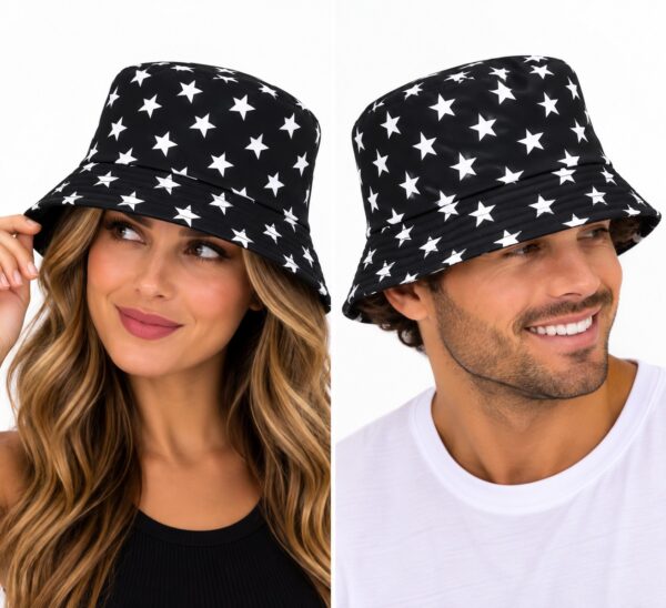 Bucket Hat Hoedje - Sterrenprint - Zwart
