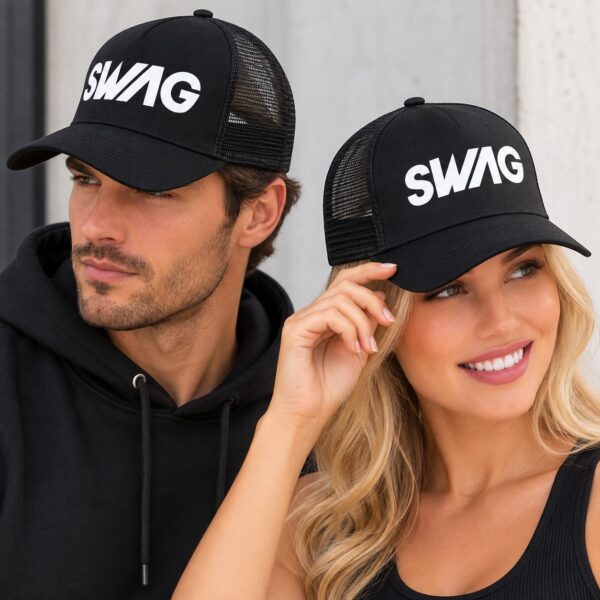 cap-swag-zwart-op-model-van-Haarsoires Cap Pet - SWAG - Mesh - Zwart