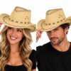 cowboyhoed-met-stiksel-beige-op-model-van-Haarsoires Cowboyhoed - Western Hoed met Stiksel - Beige