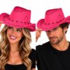cowboyhoed-met-stiksel-fuchsia-roze-op-model-van-Haarsoires Cowboyhoed - Western Hoed met Stiksel - Fuchsia Roze