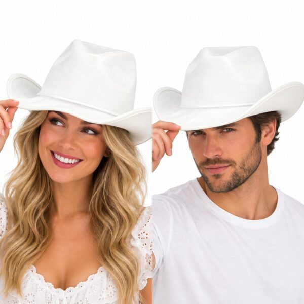 cowboyhoed-velvet-wit-op-model-van-Haarsoires Cowboyhoed - Western Hoed - Velvet - Wit