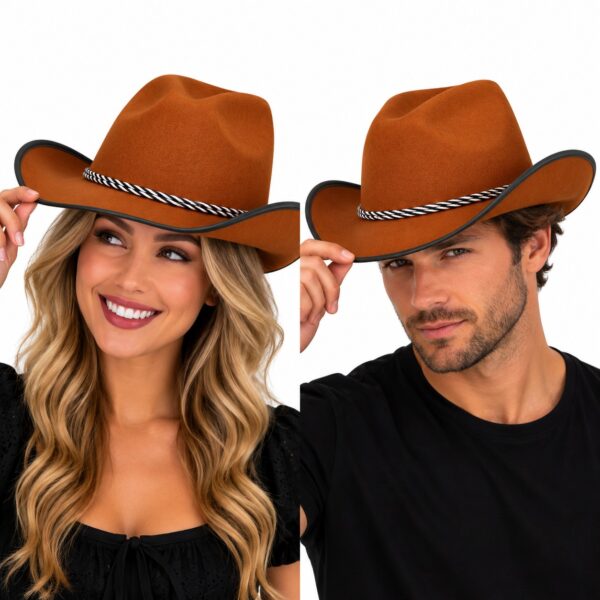 cowboyhoed-vilt-bruin-op-model-van-Haarsoires Cowboyhoed - Western Hoed - Vilt - Bruin