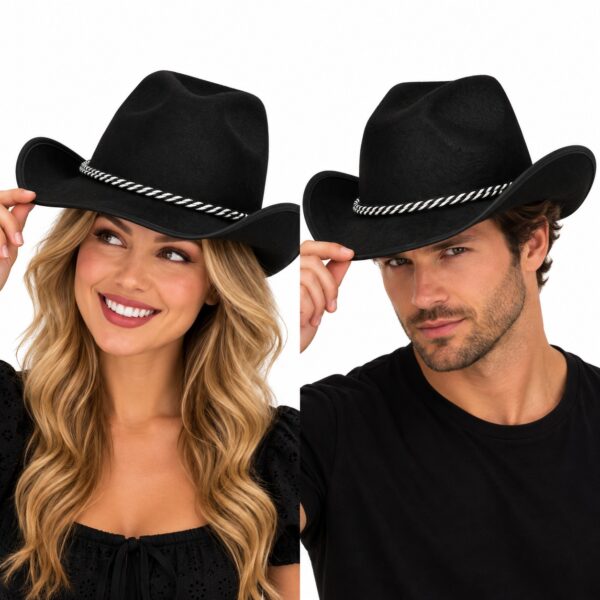 cowboyhoed-vilt-zwart-op-model-van-Haarsoires Cowboyhoed - Western Hoed - Vilt - Zwart