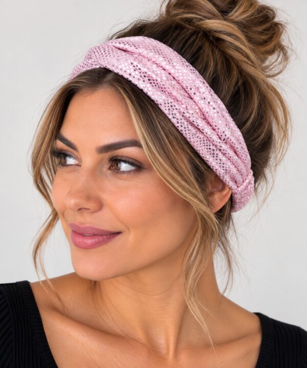 Haarband 3-in-1 - Glitterstof - Roze Zilver