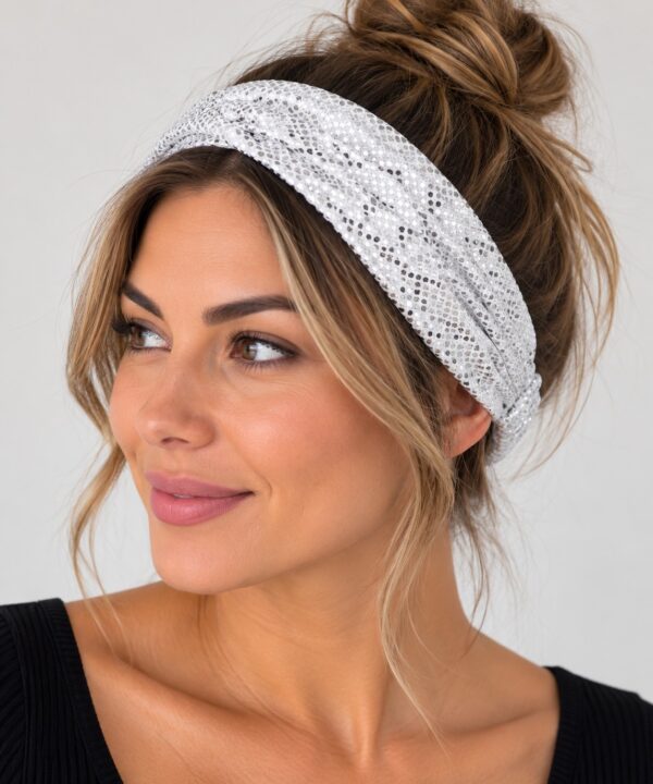 Haarband 3-in-1 - Glitterstof - Wit Zilver