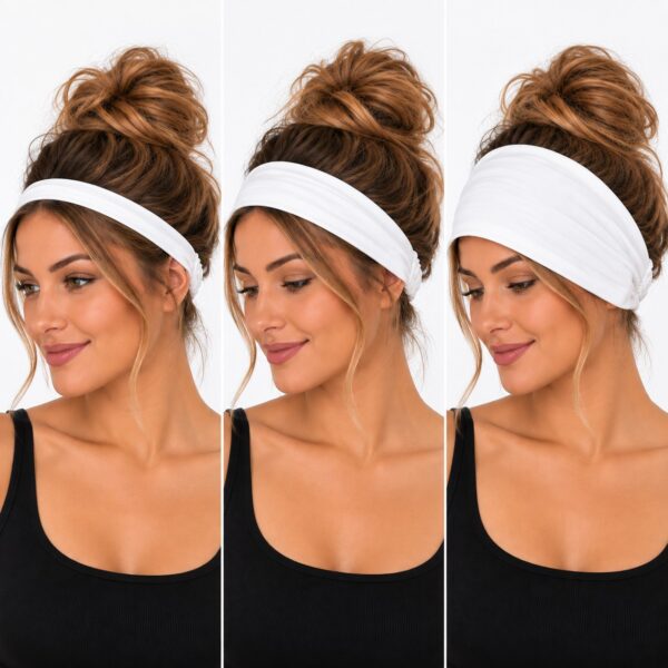 haarband-3-in-1-wit-op-model-van-Haarsoires Haarband 3-in-1 - Effen - Wit