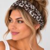 Haarband 3-in-1 - Bloemenprint - Donkerbruin Wit