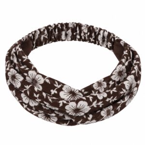 Haarband 3-in-1 - Bloemenprint - Donkerbruin Wit